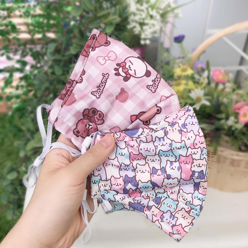 gingham teddy bear printed face mask
