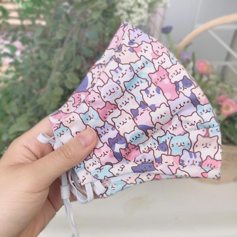 creamy cat pastel printed face mask