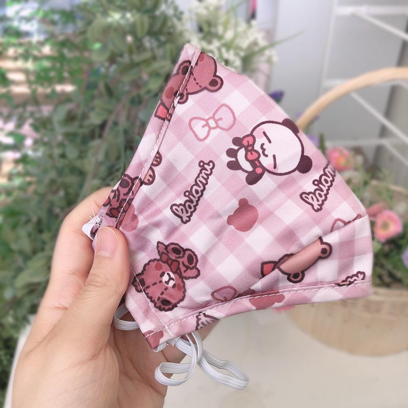 gingham teddy bear printed face mask