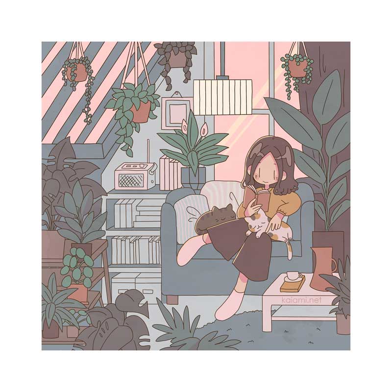 september evening reading square print