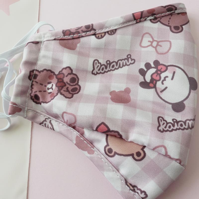 gingham teddy bear printed face mask