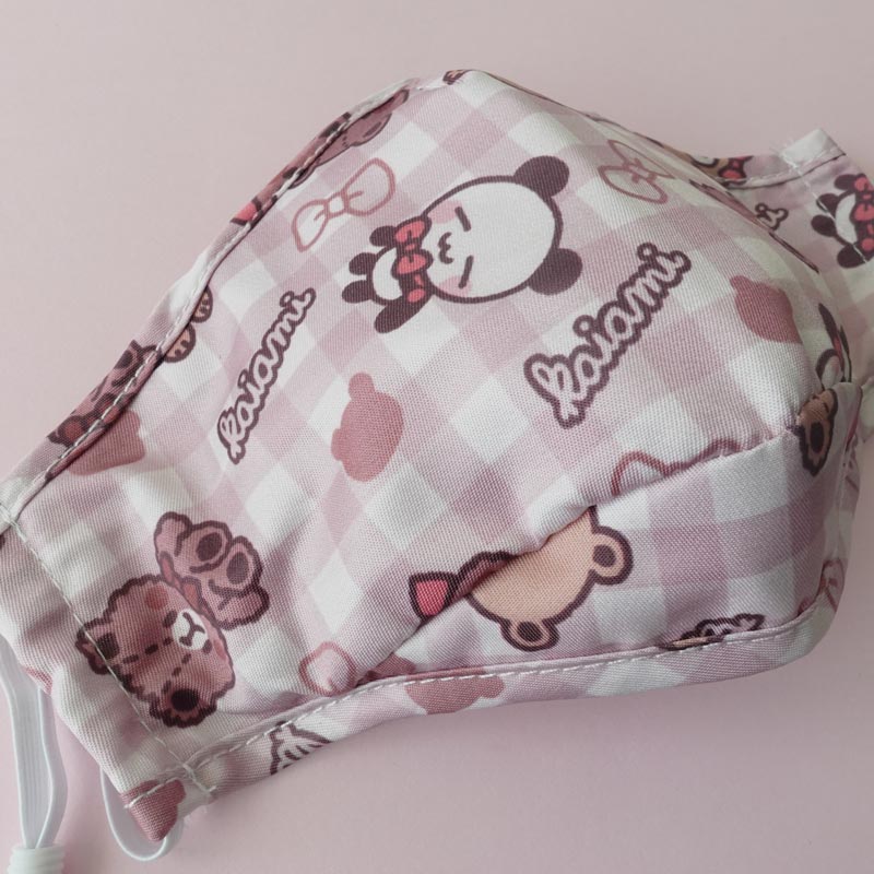 gingham teddy bear printed face mask