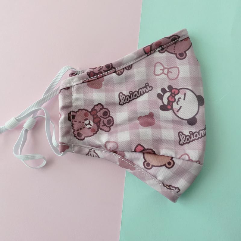 gingham teddy bear printed face mask