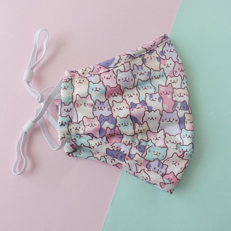 creamy cat pastel printed face mask