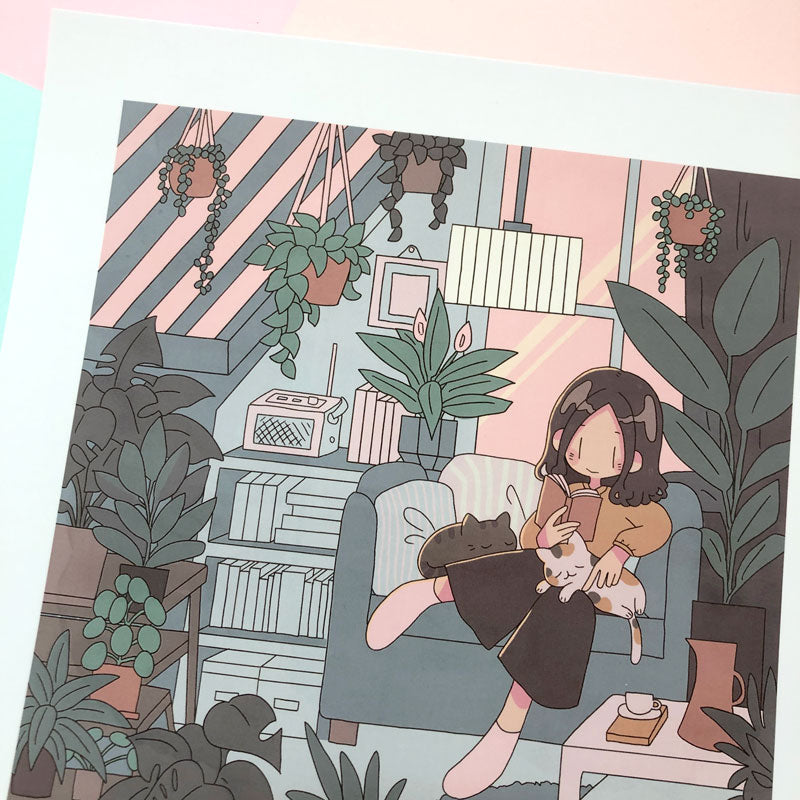 september evening reading square print