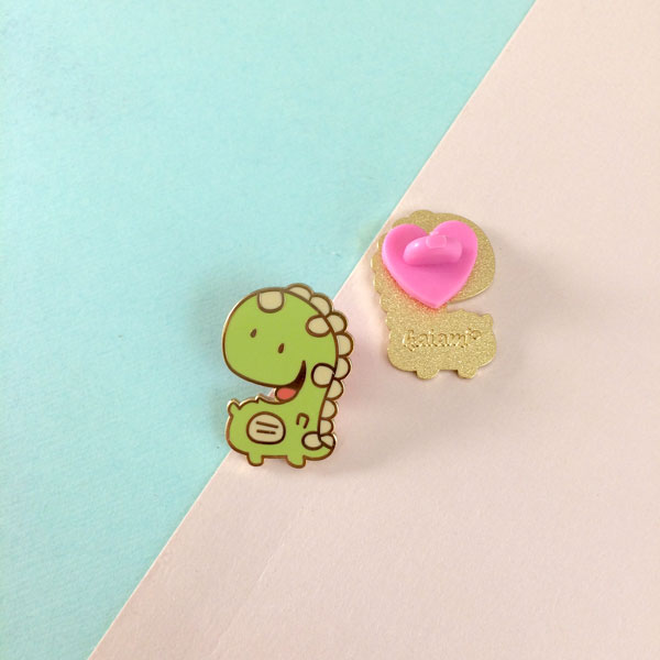happy gordy dinosaur enamel pin