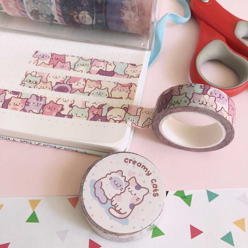 creamy cat pastel 15mm washi tape