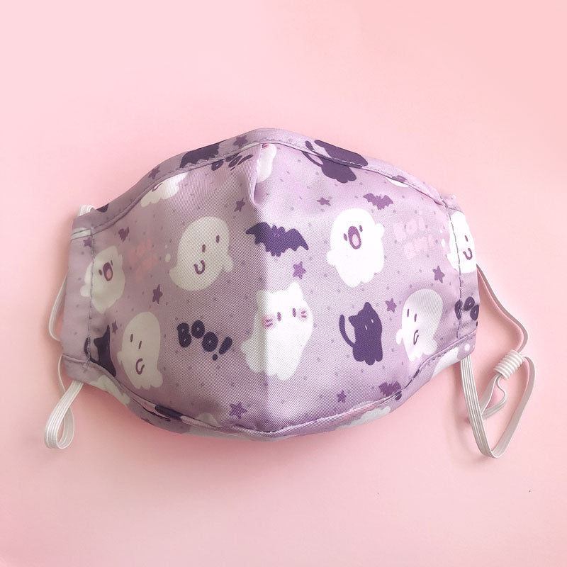 lavender ghost friends printed face mask