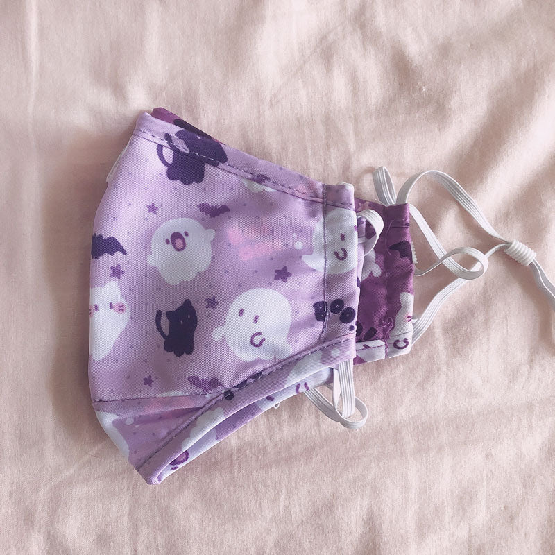 lavender ghost friends printed face mask