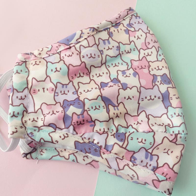 creamy cat pastel printed face mask