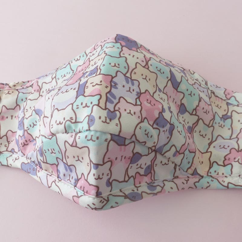 creamy cat pastel printed face mask