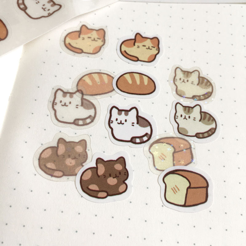 mini stickers with cats and bread loaves. matte paper version