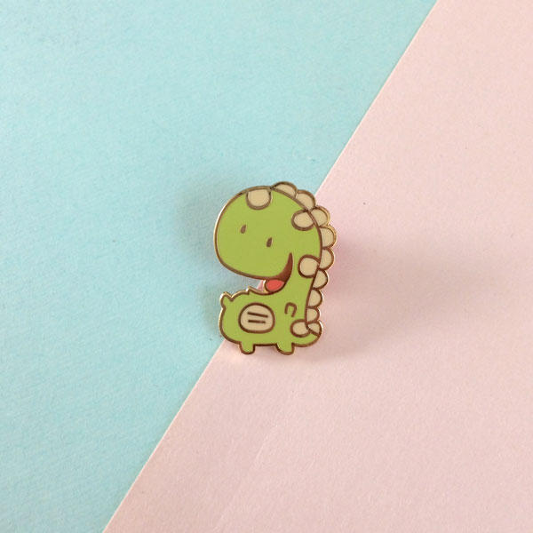 happy gordy dinosaur enamel pin